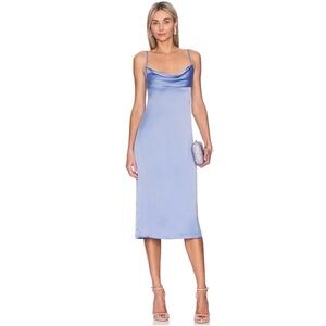 NWT WeWoreWhat Satin Phoebe Cowl Front Slate Blue Midi